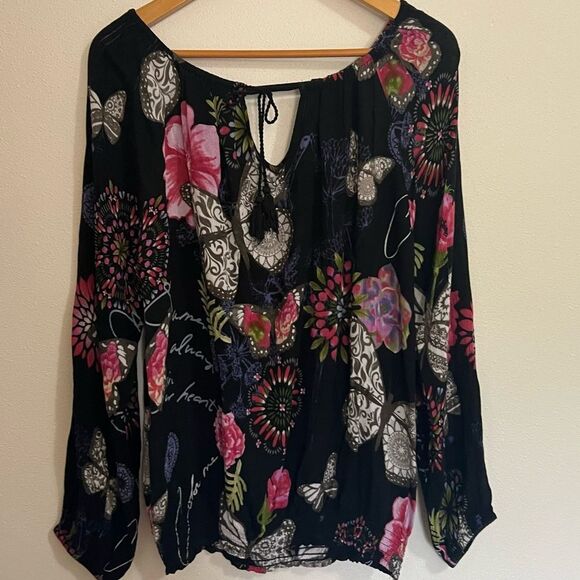 Desigual floral butterfly blouse black women’s size medium - Picture 5 of 11